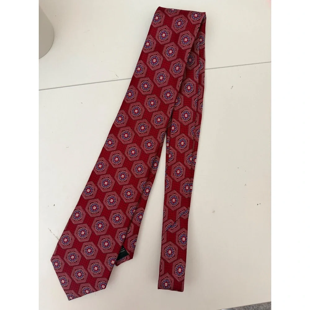 Nordstrom Mens Shop Red Silk Geometric Medallion Necktie Classic Formal Tie